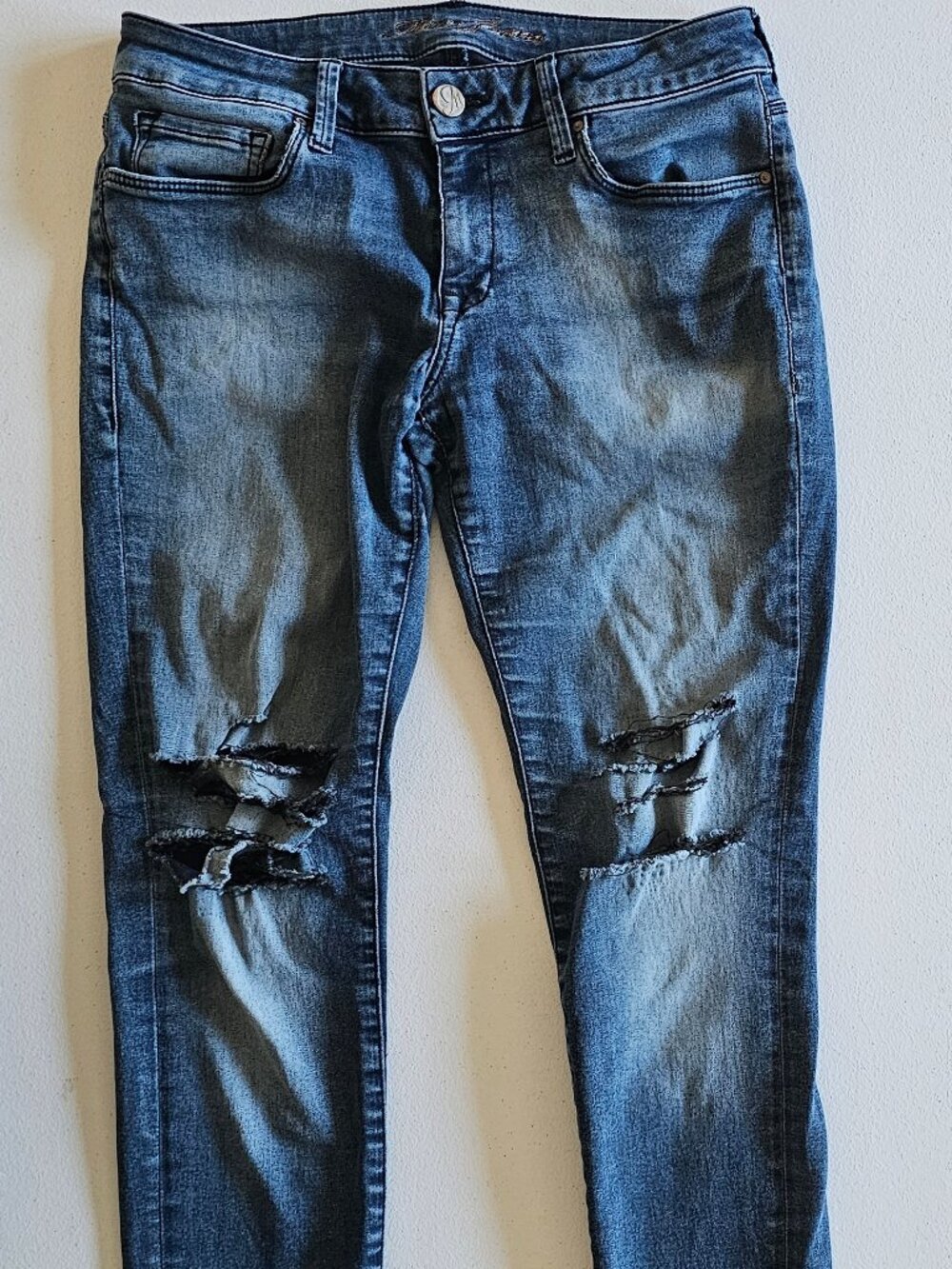 Mavi Jeans Men 28x33 Distresse Blue Straight Leg Denim Stretch Cotton Zip Fly